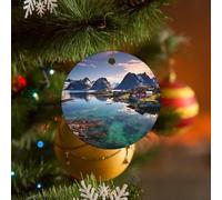 2025 Christmas Ceramic Hanging Ornament 2.8" Round Xmas Tree Decorations Norway Islands Keepsake Ornaments with Gold Rope for Fireplace Holiday Party Decoration