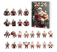 2025 Christmas Countdown Calendar - 24 Days 2D Acrylic Bodybuilder Santa Ornament, Cute Advent Style Holiday Decor | Lovable Festive For Family Kids Friends Boys Women Youth