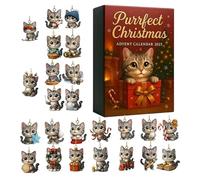 2025 Christmas Countdown Calendar | 2D Acrylic Decoration | 24 Days Countdown Christmas with Kittens Ornaments, for Adults Family Friends Girls Boys Men