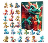 2025 Christmas Countdown Calendar, Christmas Decorations 24 Days Surprise Gifts Adorable 2D Dragon Baby & Stunning Christmas Pendant from the Festive Dragon Series (A)