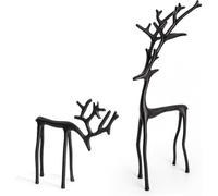 2025 Christmas Decorations - Set of 2 Black Reindeer Statues - Modern Xmas Figurines - Elegant Indoor Holiday Decor - Table Centerpieces - Ideas for Mantel Living Room Bedroom Office (A+B)