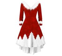 2025 Christmas Dresses for Women UK Long Sleeve Dress for Women UK Elegant Party Xmas Mrs Outfit New Years Eve Long Sleeve Swing Xmas with Faux Fur Collar Elegant Evening Gowns Cocktail Dresses