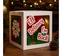 2025 Christmas Elf Arrival Balloon Box Kit with Red, Gold & Green Balloons + Cards To Decorate the Box - Elf is Back - Elf Arrival Decorations