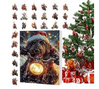 2025 Christmas for Dogs - 24 Days Two-Dimensional Acrylic Decoration Countdown Calendar | Cute Decorations Dog on Motorcycle | For Family Holiday Home Tree Wall Door Window