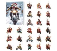 2025 Christmas for Dogs - 24 Days Two-Dimensional Acrylic Decoration Countdown Calendar, Dog on Motorcycle Pendant | For Home Tree Party Holiday Window Wall Car Backpack