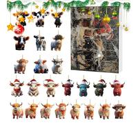 2025 Christmas Highland Cow Advent Calendar, 24 Days Of Christmas Advent Calendar Hanging Ornament, Cute 2D Acrylic Highland Cow Ornament, Xmas Tree Decoration for Tree Wall Window (#2)