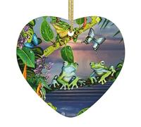 2025 Christmas Many Frogs Sing On The Branches Summer Butterflies Lake Water Print Ornaments,Christmas Tree Decoration, Ceramic Hanging Ornament,Gift For Family,Sister,Friends