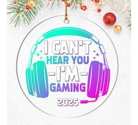 2025 Christmas Ornament - Gaming Ornament 2025 - Funny “I Can’t Hear You I’m Gaming” Acrylic Decoration - Gamer Gift for Teens, Boys, Men - Neon Headset Design for Tree or Desk Display