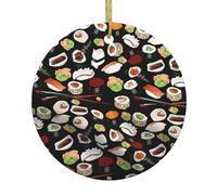 2025 Christmas Ornament Japanese Sushi Black. Catmas Ceramic Ornament,Ceramic Pendant For Home Decor