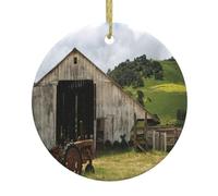 2025 Christmas Ornament Old Wooden Barn With Rusted Tractor Catmas Ceramic Ornament,Ceramic Pendant For Home Decor