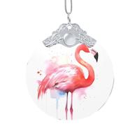 2025 Christmas Ornaments Round Glass Hanging Pendant Pink Flamingo Watercolor Xmas Tree Decorations for Party Wedding Fireplace Outdoor