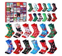 2025 Christmas Sock Advent Calendar for Adults & Kids - 24 Days Countdown with 24 Pairs of Fun Novelty Socks Santa, Snowman Patterns - Gift for Women, Men, Family (A)