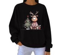 2025 Christmas Sweatshirts for Women Cute Reindeer Graphic Oversized Fleece Pullover Xmas Holiday Fleece Winter Top (Black, M)