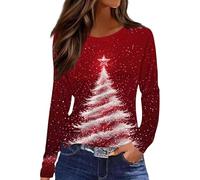 2025 Christmas Tops for Women UK Casual Long Sleeve Crewneck Lightweight Shirts Fall Trendy Xmas Tree Snowflake Print Blouse Dressy Comfy Loose Fit T-Shirt