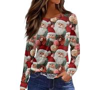 2025 Christmas Tops for Women UK Casual Long Sleeve Crewneck Lightweight Shirts Fall Trendy Xmas Tree Snowflake Print Blouse Dressy Comfy Loose Fit T-Shirt