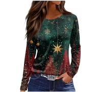 2025 Christmas Tops for Women UK Casual Long Sleeve Crewneck Lightweight Shirts Fall Trendy Xmas Tree Snowflake Print Blouse Dressy Comfy Loose Fit T-Shirt