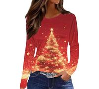 2025 Christmas Tops for Women UK Casual Long Sleeve Crewneck Lightweight Shirts Fall Trendy Xmas Tree Snowflake Print Blouse Dressy Comfy Loose Fit T-Shirt