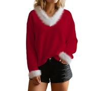 2025 Christmas Tops for Women UK Trendy Fleece Patchwork Long Sleeve V Neck Shirts Funny Xmas Tree Santa Snowflake Print Blouse Ugly Sweater Fall Winter Loose Fit Jumper