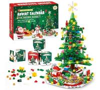 2025 Christmas Train Advent Calendar - 24 Days Countdown with Mini Christmas Tree & LED Lights | 777 Pcs Creative Construction for Kids Teens Adults, Festive Holiday Model Train Toy (Christmas tree)