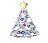 2025 Christmas Tree Charms with Colorful CZ, fits Pandora Xmas Bracelet, 925 Sterling Silver Festive Decoration with Gold Plated Star Beads, Gifts for Mother/Wife/Family