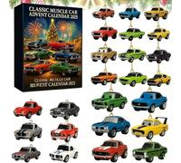 2025 Classic Muscle Car Advent Calendar - 24 Days Christmas Countdown with 24 Muscle Car Ornaments, Christmas Tree Decorations, Gift for Muscle Car Fans