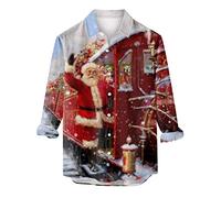 2025 Clearance Mens Christmas Shirt UK, Long Sleeve Button Up Dress Shirts Xmas Santa Claus Pullover Christmas Tree Shirt Snowman Tops 3D Funny Printed T Shirt Hawaiian Shirts Party Holiday Costume