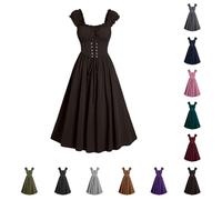 2025 Clearance Womens Court Renaissance Dress UK, Ladies Steampunk Corset Dress Gothic Lace up Dresses Puffy Sleeve Prom Dresses Princess Ball Gown Medieval Dress Pleated Swing Vintage Dresses Black