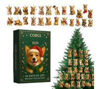 2025 Cörgi Christmas Countdown 24 2D Acrylic Pulps Ornaments for Car Mirror Wall Window Tree Door Cute Cörgi Decorative Pendant for Winter New Year Holiday Stocking