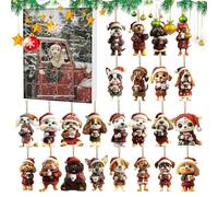 2025 Coffee Dog Christmas Countdown Calendar | 24 Days Christmas Countdown Calendar with 2D Acrylic Dog Drinking Coffee Haning Ornaments for Tree Window Car Rearview Mirror Decor (A)