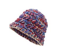 2025 Colorful Crochet Bucket Hat Handmade Chunky Knitted Beanie Hat Foldable Floppy Fisherman Hats Warm Skull Cap(Claret) (Blue One Size)