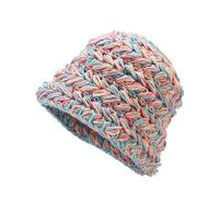2025 Colorful Crochet Bucket Hat Handmade Chunky Knitted Beanie Hat Foldable Floppy Fisherman Hats Warm Skull Cap(Claret) (One Size)