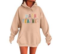 2025 Colorful Retro Teacher Sweatshirt Women Teach Compassion Kindness Confidence Shirts Casual Long Sleeve Pullover Tops The Rambling (Khaki, L)