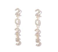 2025 Colorful Sparkly Rhinestone Dangle Earrings Crystal Happy New Year 2025 Number Letter Earrings New Year's Eve Party Jewelry Holiday Gifts for Women, S, Zinc, No Gemstone