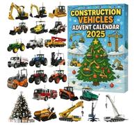 2025 Construction Vehicles Advent Calendar for Kids - 24 Days Mini Engineering Truck Toys with Dump Trucks & Excavators, Christmas Countdown Gift for Boys Girls & Collectors (A)