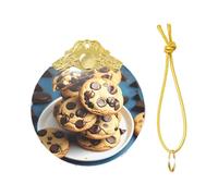 2025 Cookies Food Chocolate Chips Biscuits Print Christmas Metal Buckle Glass Round Pendant Ornaments,Xmas Tree Decoration