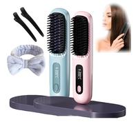 2025 Cordless Hair Straightener Brush, Glow Wave Heated Brush for Short Hair, Portable Rechargeable Cordless Mini Straightener Comb Fast Heating (2PCS c)