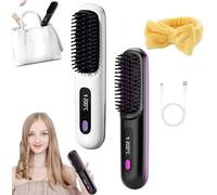 2025 Cordless Hair Straightener Brush,Portable Rechargeable Cordless Mini Hair Straightener Comb Fast Heating (2PCS A)