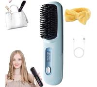 2025 Cordless Hair Straightener Brush,Portable Rechargeable Cordless Mini Hair Straightener Comb Fast Heating (Blue)