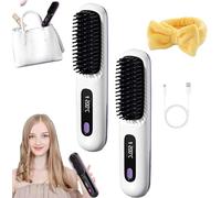 2025 Cordless Hair Straightener Brush,Portable Rechargeable Cordless Mini Hair Straightener Comb Fast Heating (2PCS C)