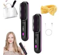 2025 Cordless Hair Straightener Brush,Portable Rechargeable Cordless Mini Hair Straightener Comb Fast Heating (2PCS E)