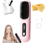 2025 Cordless Hair Straightener Brush,Portable Rechargeable Cordless Mini Hair Straightener Comb Fast Heating (Pink)