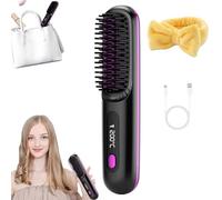 2025 Cordless Hair Straightener Brush,Portable Rechargeable Cordless Mini Hair Straightener Comb Fast Heating (Black)
