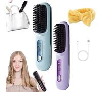 2025 Cordless Hair Straightener Brush,Portable Rechargeable Cordless Mini Hair Straightener Comb Fast Heating (2PCS B)