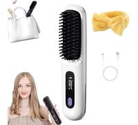 2025 Cordless Hair Straightener Brush,Portable Rechargeable Cordless Mini Hair Straightener Comb Fast Heating (White)