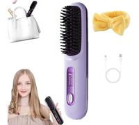 2025 Cordless Hair Straightener Brush,Portable Rechargeable Cordless Mini Hair Straightener Comb Fast Heating (Purple)