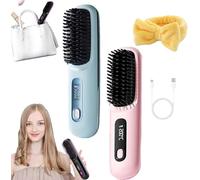 2025 Cordless Hair Straightener Brush,Portable Rechargeable Cordless Mini Hair Straightener Comb Fast Heating (2PCS D)