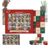 2025 Countdown Calendar Dog Jigsaw Puzzle, 24 Days Christmas Countdown Calendar 1000 Piece Mini Puzzle, Christmas Dog Cat Brain Teaser Puzzles, Holiday Present For Adults And Kids