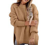 2025 Cozy Plain Sweaters Tops for Women Women Casual Half Turtleneck Fashion Loose Autumn Elegant Warm Oversized New Pullover Solid Color Knitted Sweater for Outdoor Xmas Gifts (Khaki, XXL)