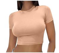 2025 Crop Top Women Short Sleeve Top Sexy Slim Solid Color Casual Y2K Chic Elegant Streetwear Comfortable Fit Bodycon Simple Soft Lightweight Hip-Hop Style Top