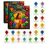 2025 Cross Glass Pocket Hug Advent Calendar, 24-Day Christmas Cross Advent Countdown, with Stained Glass Crosses-for Inspirational Christian Gift (2PCS)